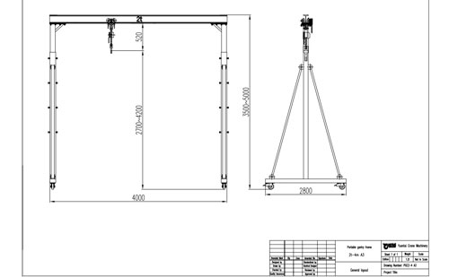 2 Ton 4m Portable Gantry Crane with Manual Chain Hoist and Manual Trolley for Sale to South Africa