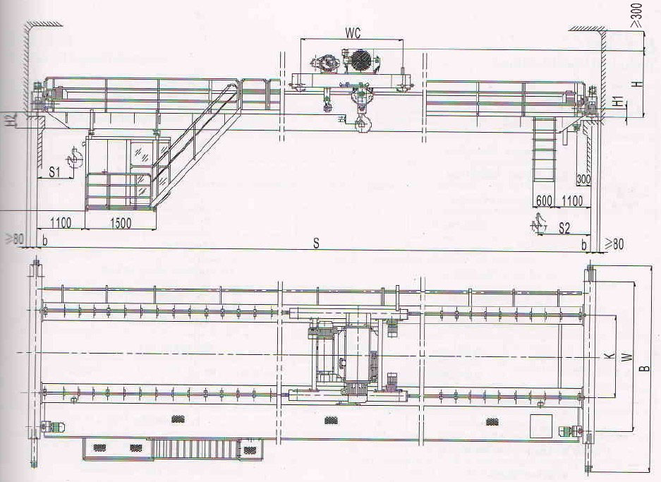 5 ton overhead crane with electric hoist overall structure sketch