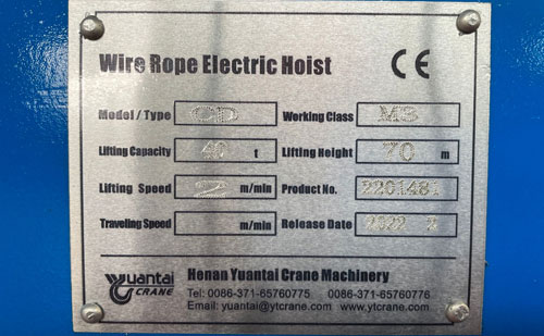 Polipasto Eléctrico Fijo de Cable de 40 Toneladas y 70M a México