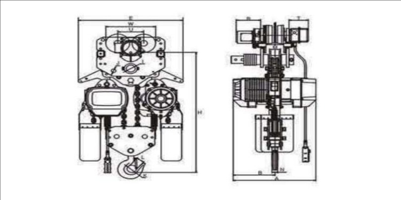 Dibujo de diseño de polipasto eléctrico de cadena