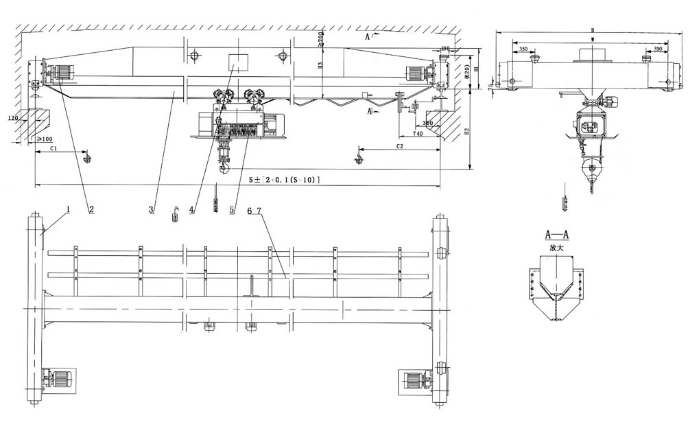 Metallurgic electric single girder overhead crane structure drawing